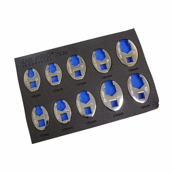 10 Piece 3/8" Drive Metric Crowfoot Wrench Set In Eva Tray