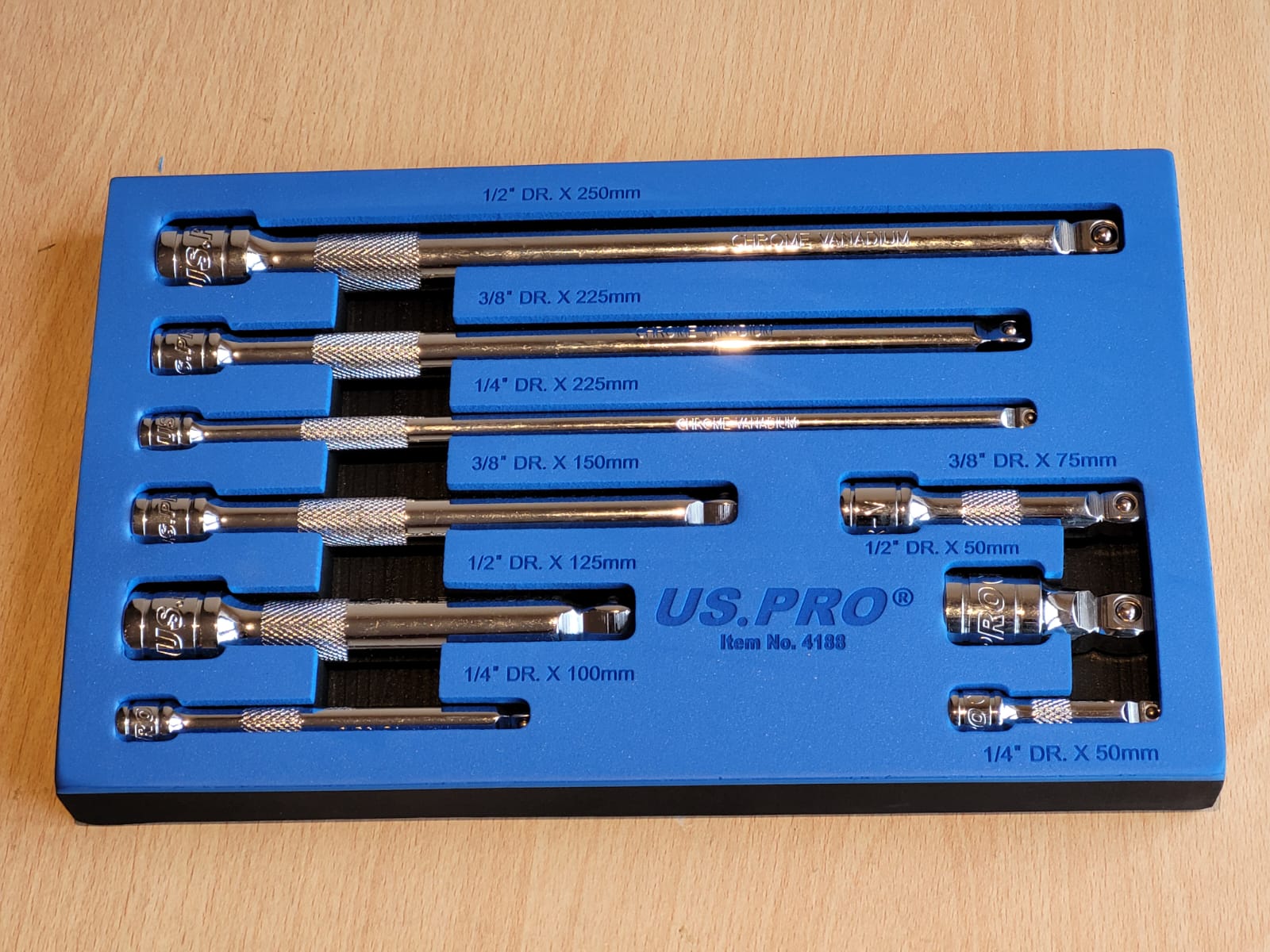 9 Piece 1/4" 3/8" 1/2" Drive Wobble Extension Bar Set
