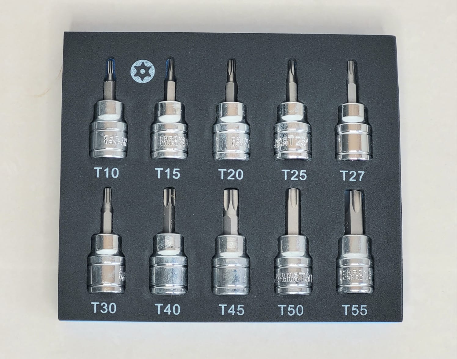US PRO 10Pc 3/8" Dr 48mm(L) Tamper Proof Star Bit Sockets