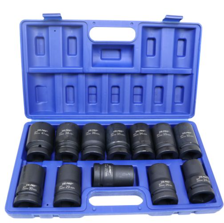 US PRO 12Pc 1" Dr 6Pt Deep Impact Sockets Metric