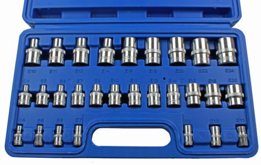 US PRO 28Pc 1/4" & 3/8" & 1/2" Dr E Star Sockets