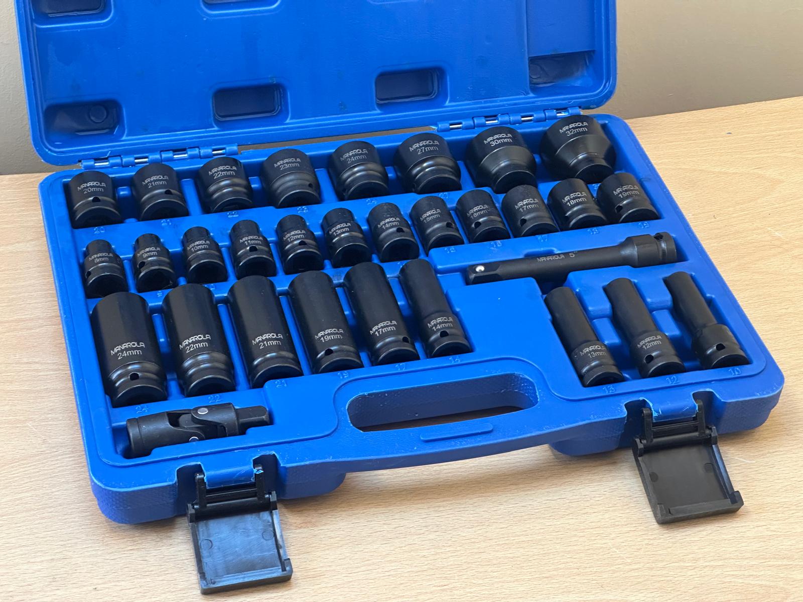 31 Piece 1/2″ Drive Long & Short Impact Socket Set 8 – 32mm
