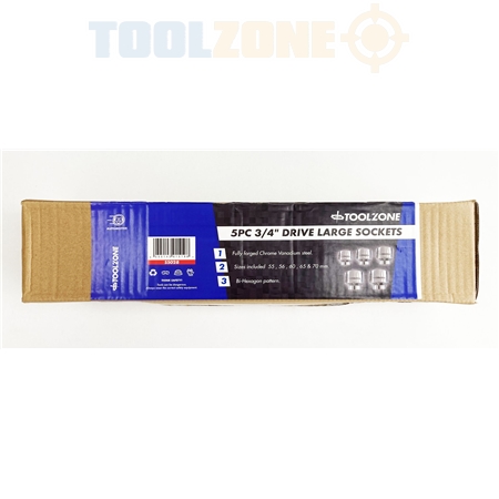 Toolzone 5 Piece 3/4 Drive Metric Socket Set | 55,56,60,65 & 70Mm