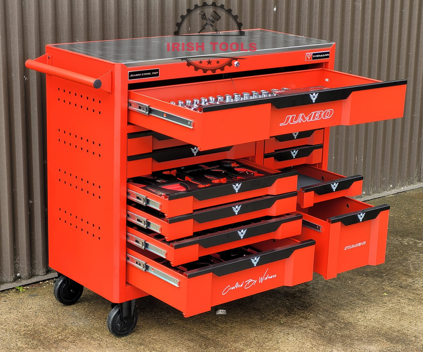 12 Drawer Toolchest with Tools & Stainless Steel Worktop - Red