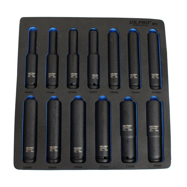 13PC 1/2" DR 6PT EXTRA DEEP IMPACT SOCKET SET