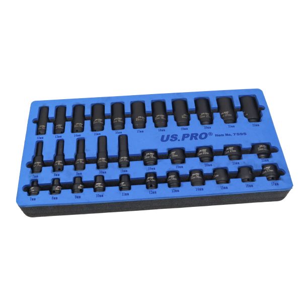 32PC 3/8" DR 6PT DEEP & SHALLOW IMPACT SOCKETS 7MM TO 22MM