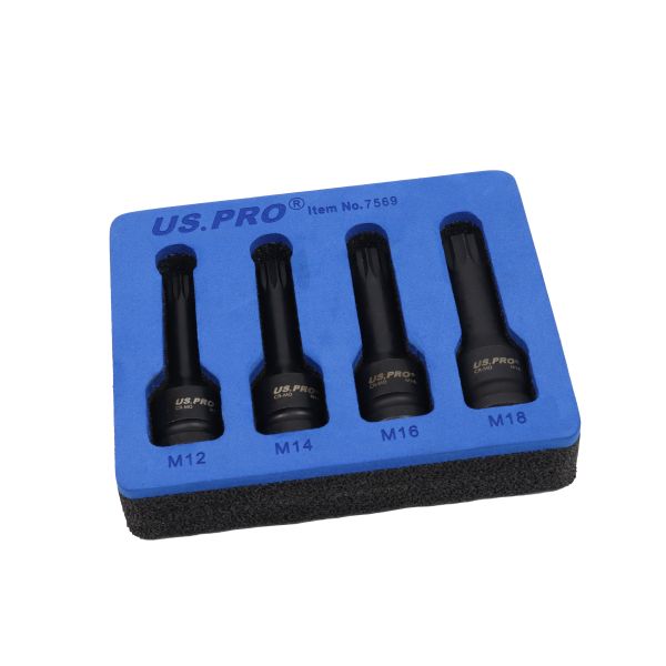 4PC 1/2" DR IMPACT SPLINE BIT SOCKETS FOR VAG