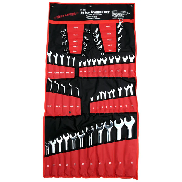 Neilsen 50 Piece Mixed Spanner Set | Combination Spanners | Open End Spanner | Ring, Stubby, C & S Type Spanner