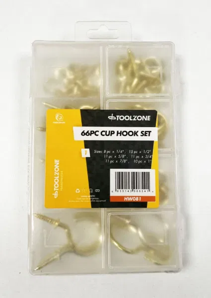 T/Z 66PC CUP HOOKS ASSORTED BRASS COATED