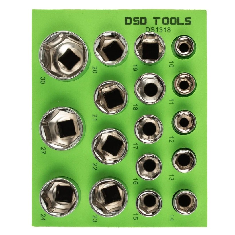 DSD 17 Piece 1/2″ Drive 6 Point Shallow Sockets 10 – 30mm